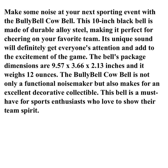 10 in. Cow bells, Bully Bells, Noise makers, Sporting Event Cheering bell - Picture 9 of 9